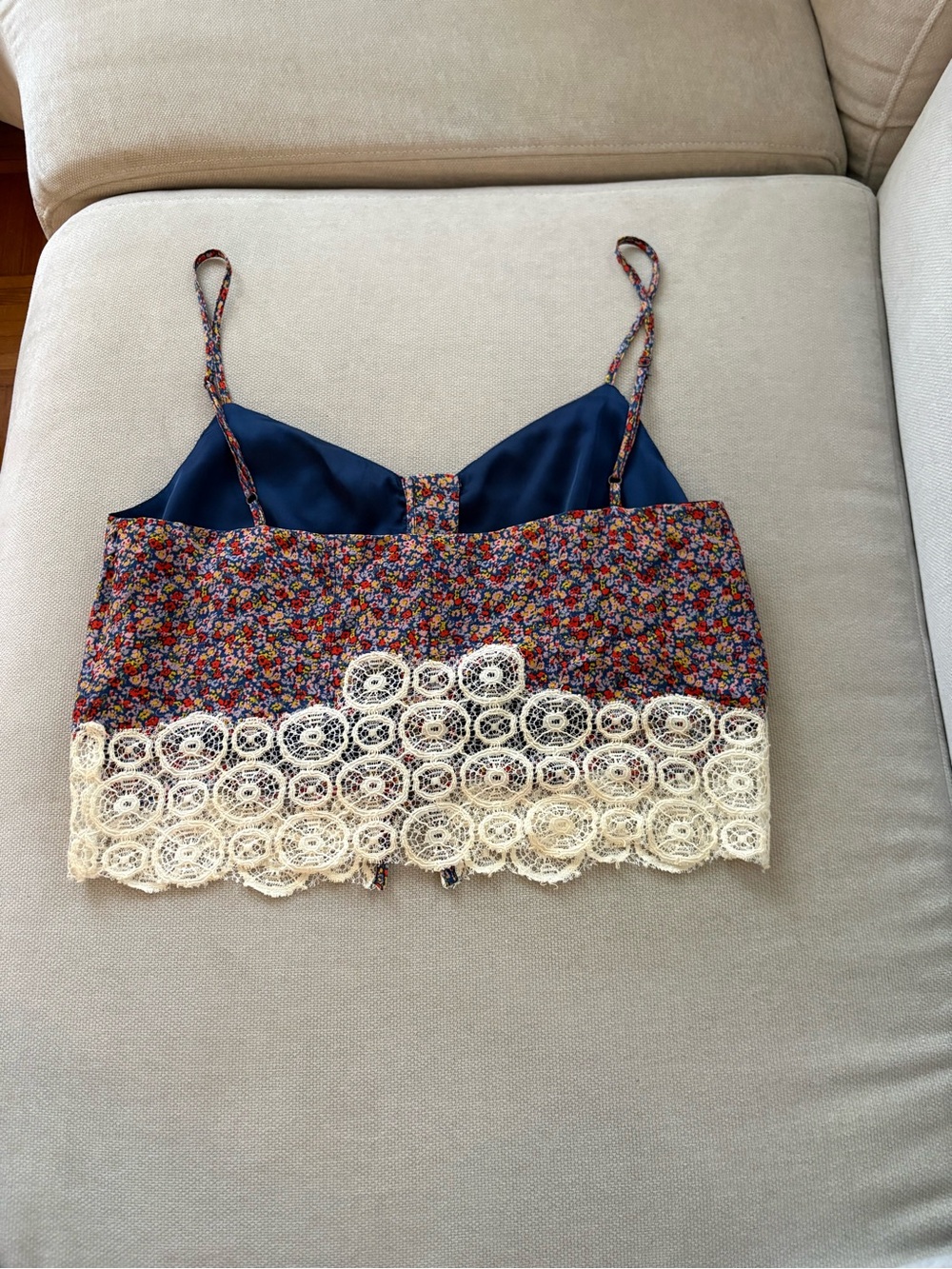 Charlotte Rosen Navy Floral Lace-Trim Crop Cami - Picture 3 of 3